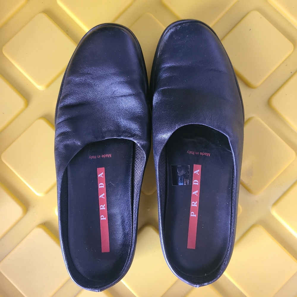 Black Leather Prada slip on shoes size 7